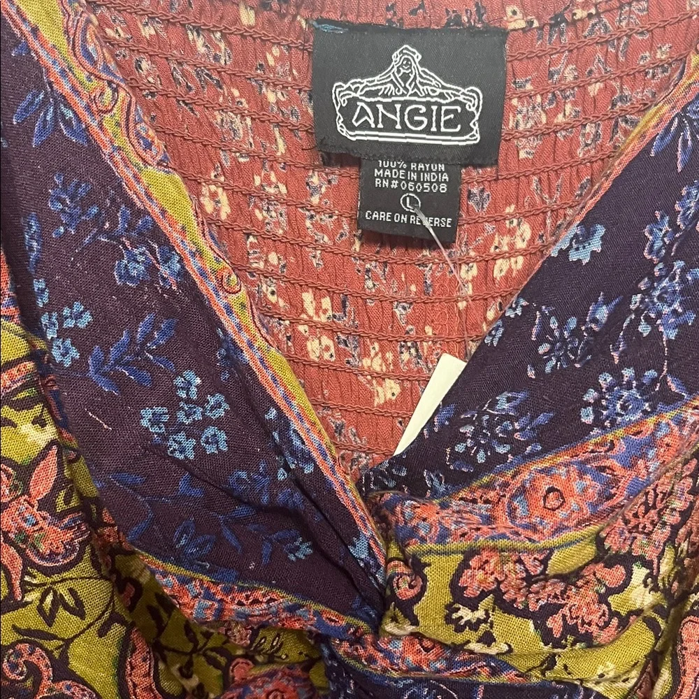 Angie Rust and cream Floral Long Sleeve Dress Boho style - Picture 3 of 4